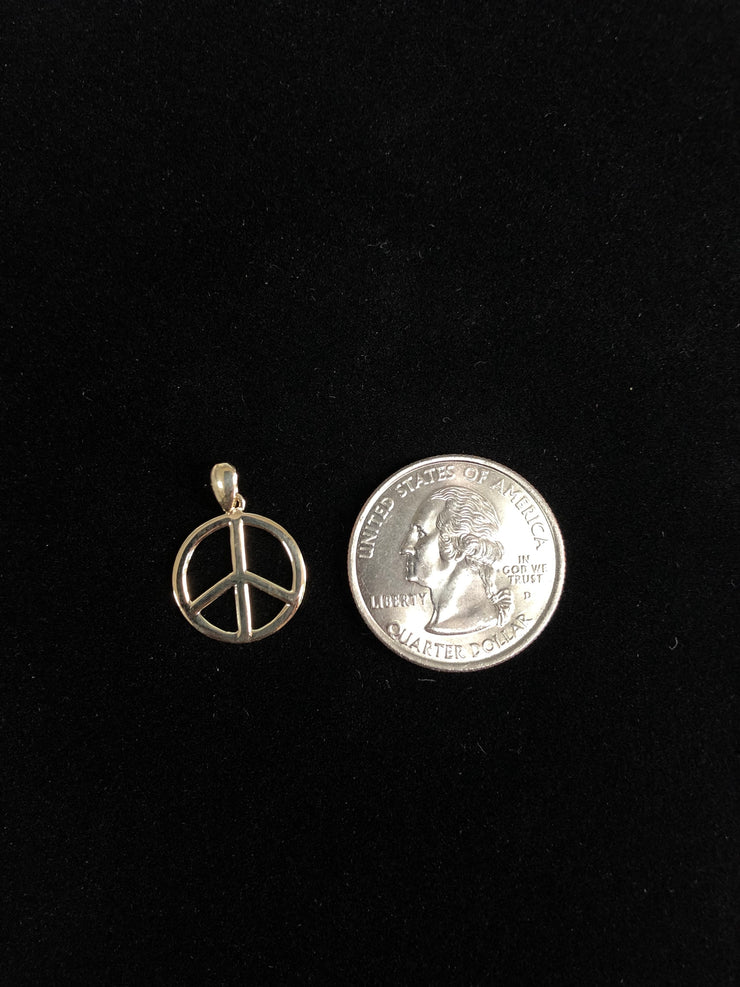 14K Gold Peace Sign CZ Charm Pendant with 1.2mm Singapore Chain Necklace