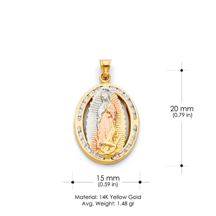 14K Gold Guadalupe CZ Religious Pendant