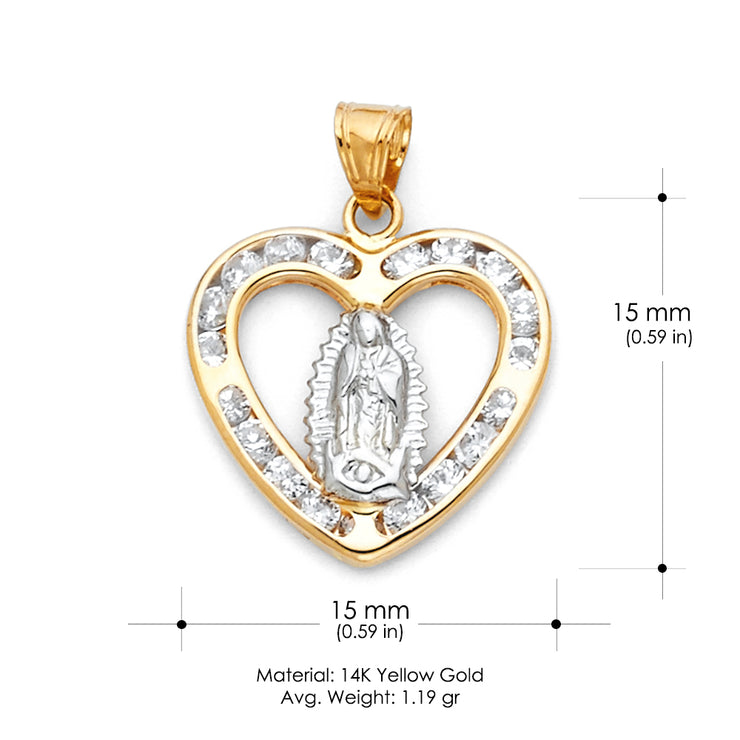 14K Gold Guadalupe CZ Religious Charm Pendant with 0.8mm Box Chain Necklace