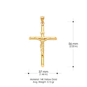 14K Gold Crucifix Charm Pendant with 1.4mm Round Wheat Chain Necklace