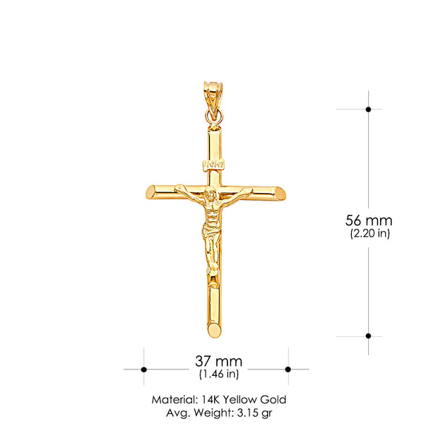 14K Gold Crucifix Charm Pendant with 1.4mm Round Wheat Chain Necklace