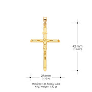 14K Gold Crucifix Charm Pendant with 1.4mm Round Wheat Chain Necklace