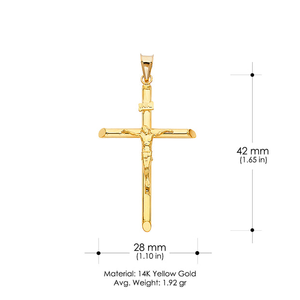 14K Gold Crucifix Charm Pendant with 1.4mm Round Wheat Chain Necklace