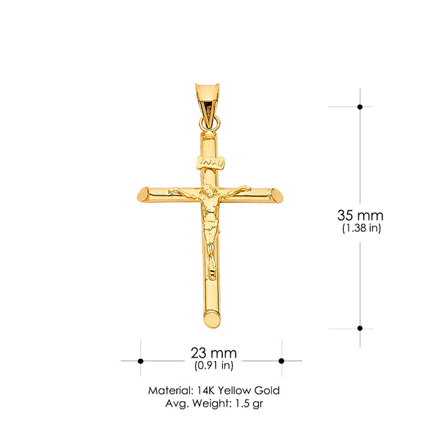 14K Gold Crucifix Charm Pendant with 1.1mm Wheat Chain Necklace