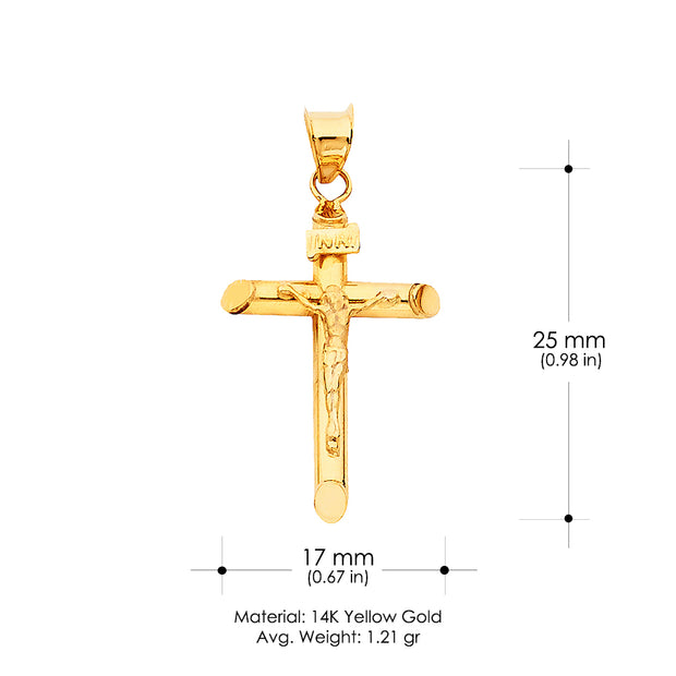 14K Gold Crucifix Charm Pendant with 1.1mm Wheat Chain Necklace