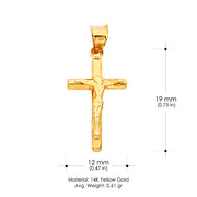 14K Gold Crucifix Charm Pendant with 0.9mm Wheat Chain Necklace