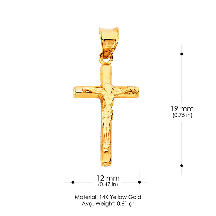 14K Gold Crucifix Charm Pendant with 0.9mm Wheat Chain Necklace