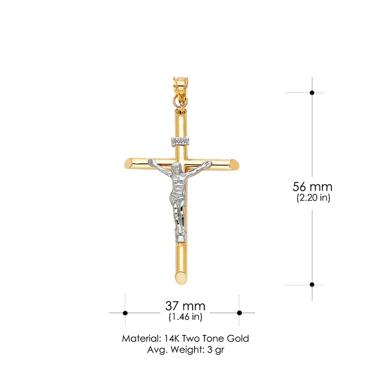 14K Gold Crucifix Charm Pendant with 1.4mm Round Wheat Chain Necklace