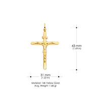 14K Gold Crucifix Charm Pendant with 1.4mm Round Wheat Chain Necklace