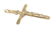 14K Gold Crucifix Charm Pendant with 1.4mm Round Wheat Chain Necklace