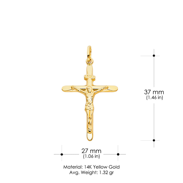 14K Gold Crucifix Charm Pendant with 1.4mm Round Wheat Chain Necklace