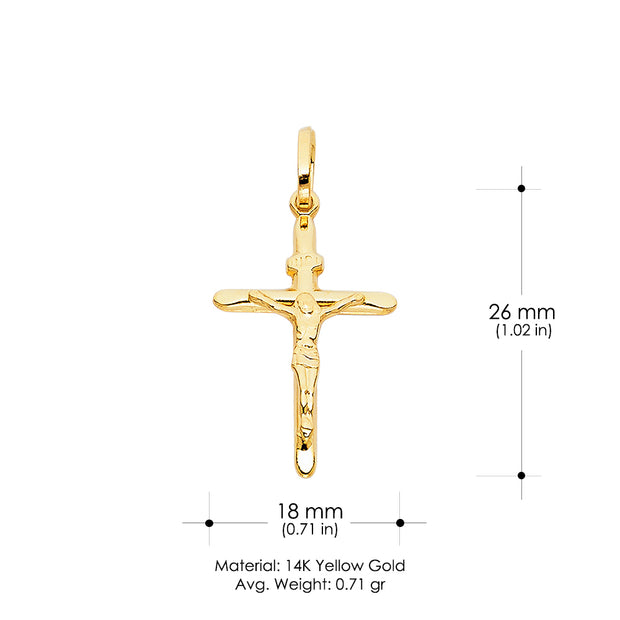 14K Gold Crucifix Charm Pendant with 0.9mm Wheat Chain Necklace