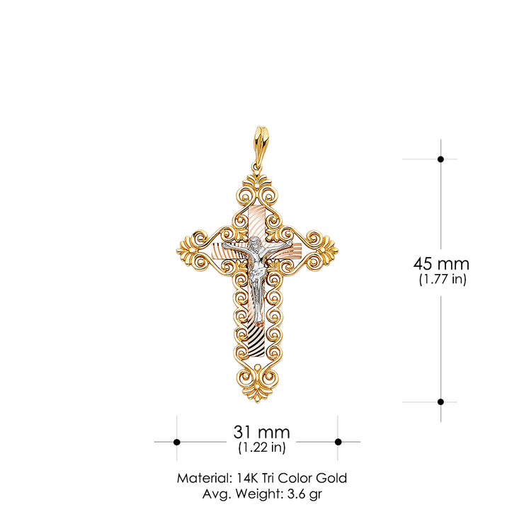 14K Gold Crucifix Pendant with 3.3mm Valentino Star Diamond Cut Chain