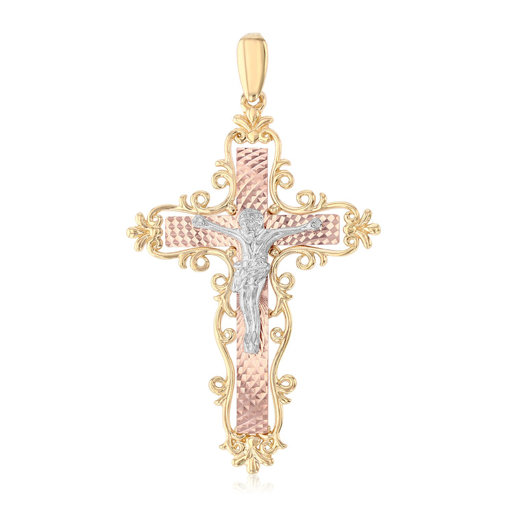 14K Gold Crucifix Pendant with 2.3mm Figaro 3+1 Chain