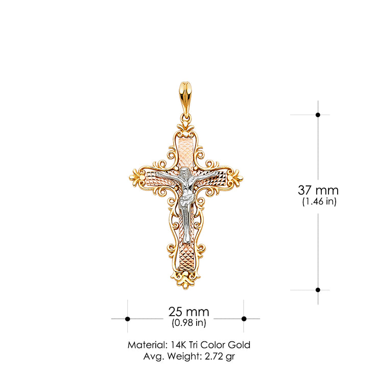 14K Gold Crucifix Pendant with 2.3mm Figaro 3+1 Chain