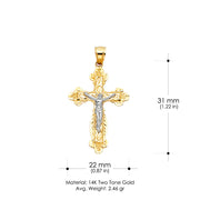 14K Gold Crucifix Pendant with 2.3mm Figaro 3+1 Chain