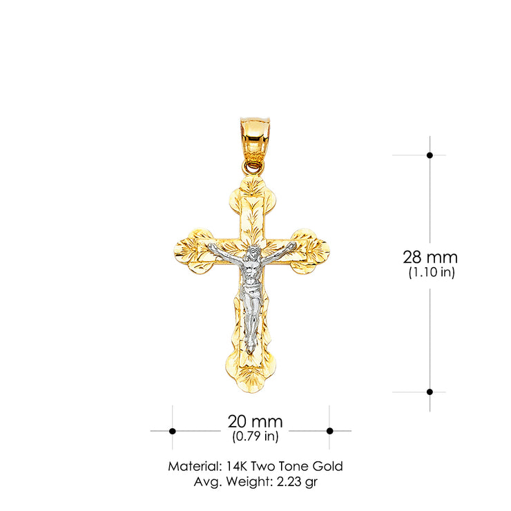 14K Gold Crucifix Pendant with 2.3mm Figaro 3+1 Chain