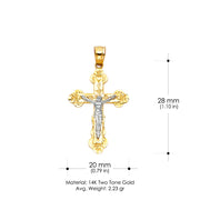 14K Gold Crucifix Pendant with 1.5mm Flat Open Wheat Chain