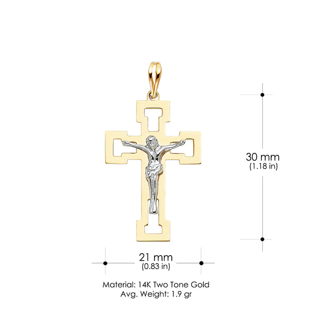 14K Gold Crucifix Pendant with 2.3mm Figaro 3+1 Chain