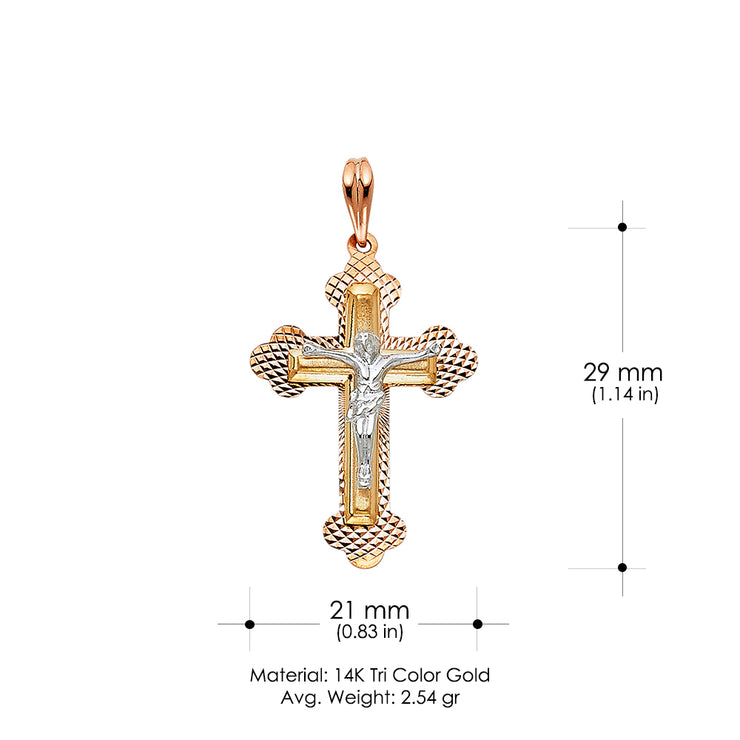 14K Gold Religious Crucifix Charm Pendant with 0.8mm Box Chain Necklace