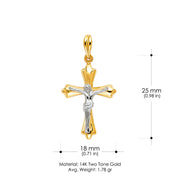 14K Gold Crucifix Pendant with 1.5mm Flat Open Wheat Chain