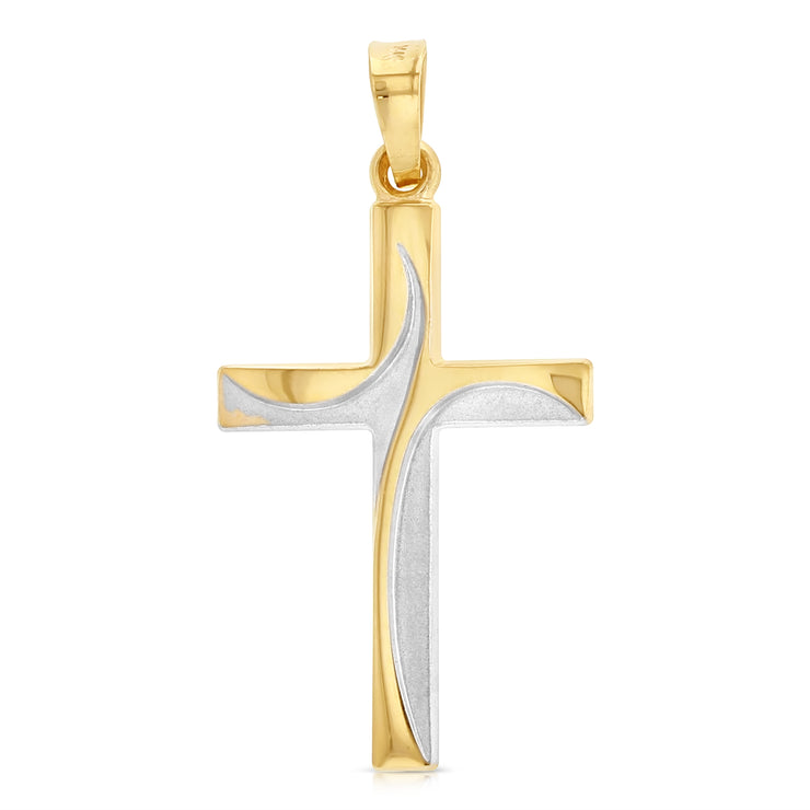 14K Gold Cross Charm Pendant with 1.5mm Flat Open Wheat Chain Necklace