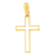 14K Gold Opening Cross Charm Pendant with 1.5mm Flat Open Wheat Chain Necklace