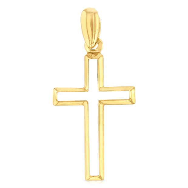 14K Gold Opening Cross Charm Pendant with 1.5mm Flat Open Wheat Chain Necklace