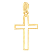 14K Gold Opening Cross Charm Pendant with 1.5mm Flat Open Wheat Chain Necklace