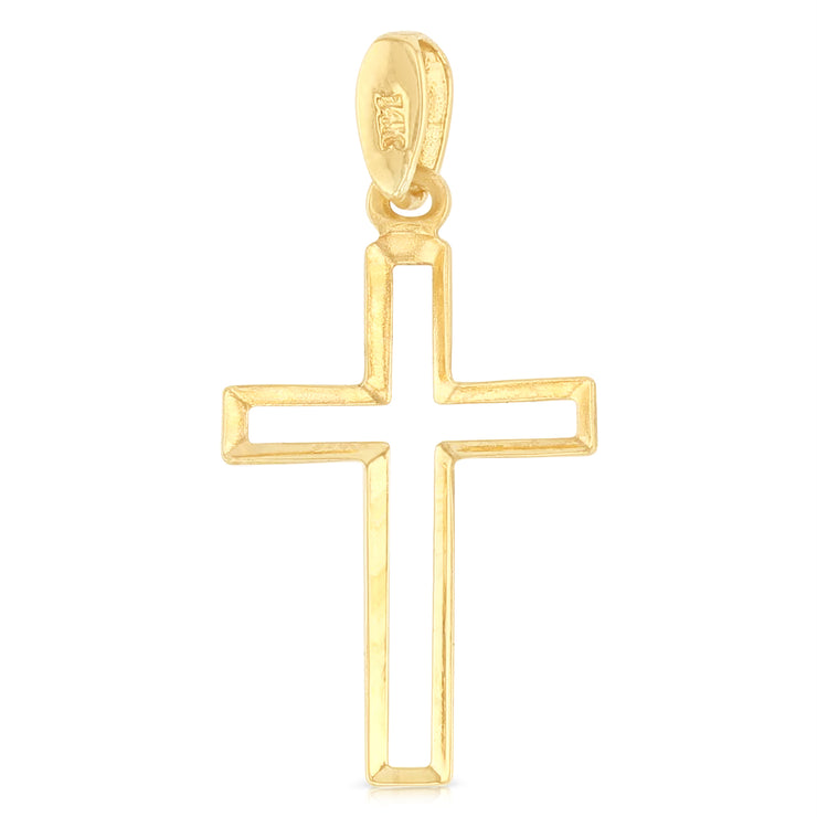 14K Gold Opening Cross Charm Pendant with 2.3mm Figaro 3+1 Chain Necklace