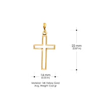 14K Gold Opening Cross Charm Pendant with 1.5mm Flat Open Wheat Chain Necklace