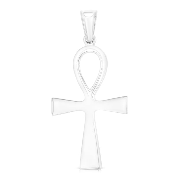 14K White Gold Egyptian Ankh Cross Charm Pendant with 1.8mm Singapore Chain Necklace