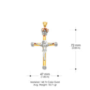 14K Gold Crucifix Pendant with 1.7mm Flat Open Wheat Chain