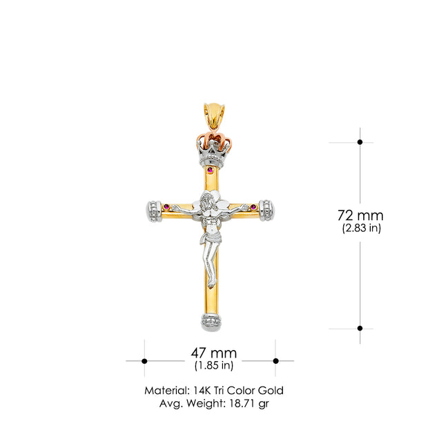 14K Gold Crucifix Pendant with 1.7mm Flat Open Wheat Chain