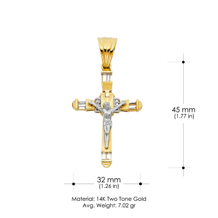 14K Gold CZ Crucifix Pendant with 1.8mm Singapore Chain