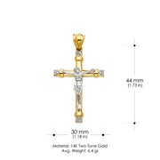 14K Gold CZ Crucifix Pendant with 1.7mm Flat Open Wheat Chain