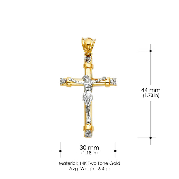 14K Gold CZ Crucifix Pendant with 1.8mm Singapore Chain