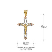 14K Gold CZ Crucifix Charm Pendant with 1.4mm Round Wheat Chain Necklace