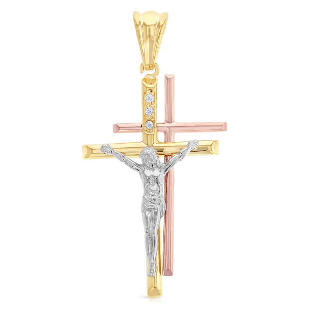 14K Gold Crucifix Pendant with 3.1mm Figaro 3+1 Chain