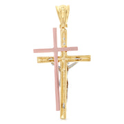 14K Gold Crucifix Pendant with 3.1mm Figaro 3+1 Chain