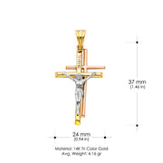 14K Gold Crucifix Pendant with 3.1mm Figaro 3+1 Chain