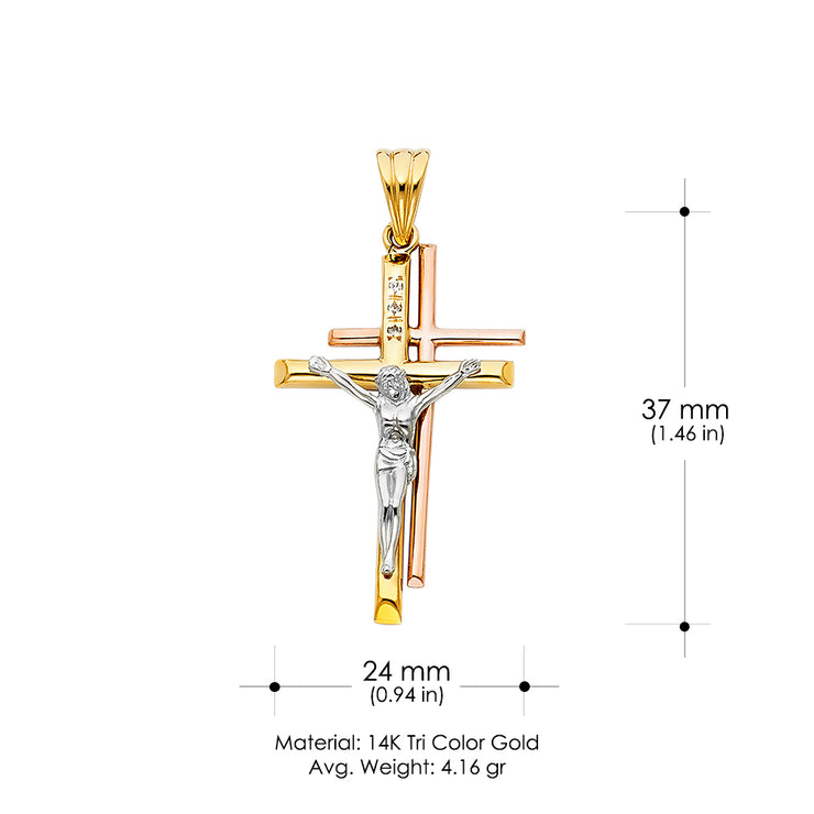 14K Gold Crucifix Pendant with 3.1mm Figaro 3+1 Chain