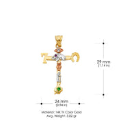 14K Gold Lucky Cross Pendant with 3.1mm Figaro 3+1 Chain