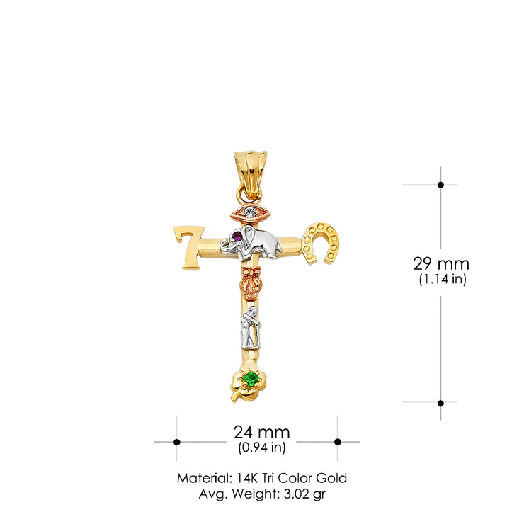 14K Gold Lucky Cross Pendant with 3.1mm Figaro 3+1 Chain