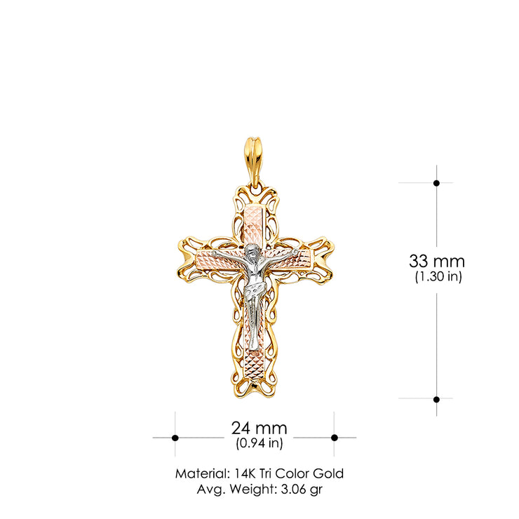 14K Gold Crucifix Pendant with 3.4mm Hollow Cuban Chain