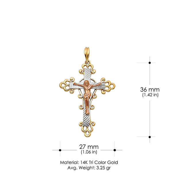 14K Gold Crucifix Pendant with 3.1mm Figaro 3+1 Chain