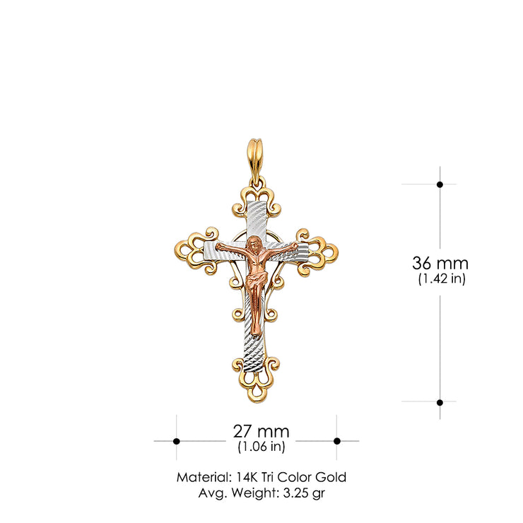 14K Gold Crucifix Pendant with 3.1mm Figaro 3+1 Chain