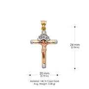 14K Gold CZ Crucifix Charm Pendant with 1.1mm Wheat Chain Necklace