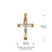 14K Gold Crucifix Pendant with 3.4mm Hollow Cuban Chain