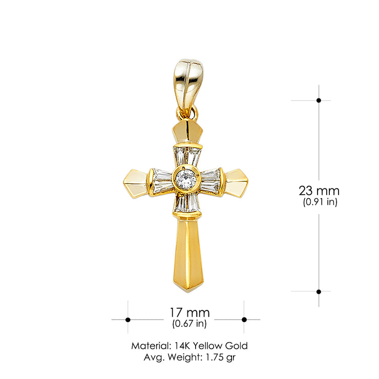 14K Gold CZ Religious Cross Charm Pendant with 1.2mm Box Chain Necklace